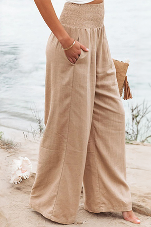 High-Waist Cotton Linen Palazzo Pants