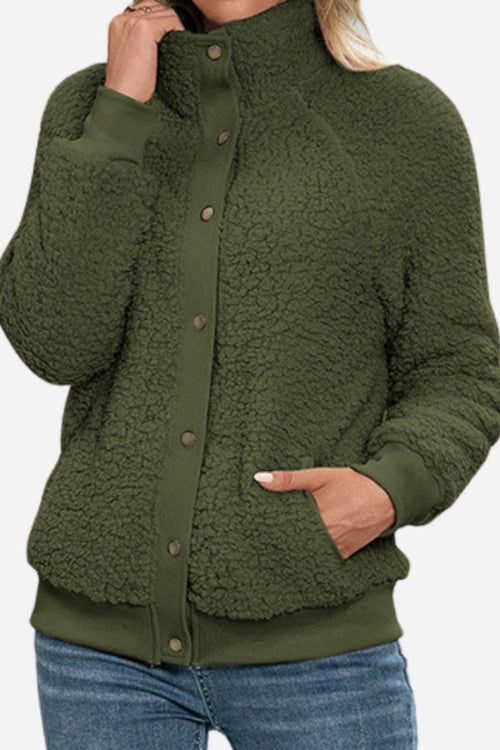 Cozy Long Sleeve Button Sherpa Jacket