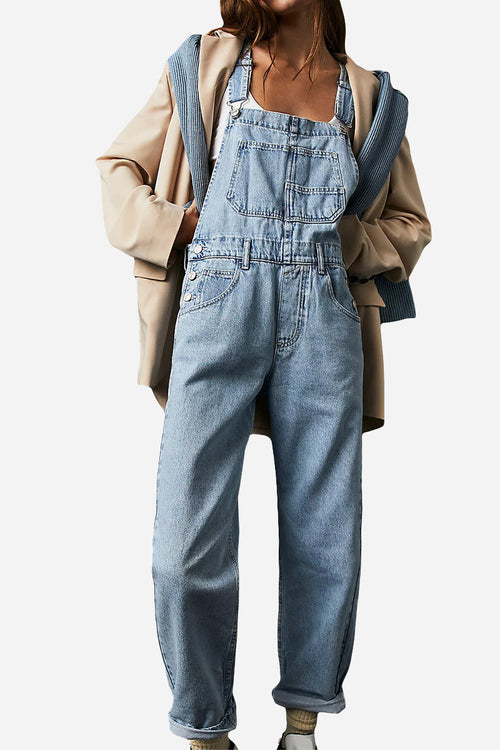 Denim-look, Tapered-leg Adjustable Bib Overalls