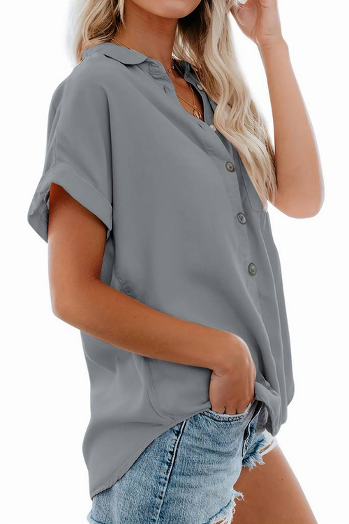 V-Neck Collared Button Blouse