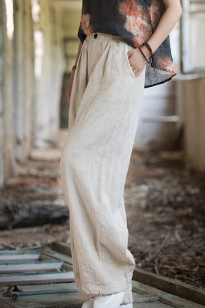 Sandwashed Ramie Linen Pants with Plush Lining