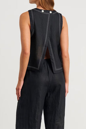 Cotton-Linen Relaxed Back-Slit Two-Piece Set