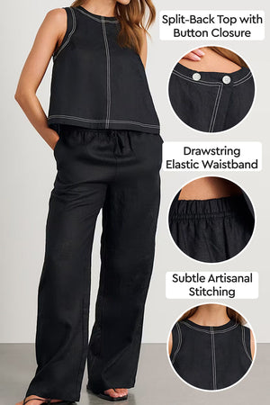 Cotton-Linen Relaxed Back-Slit Two-Piece Set