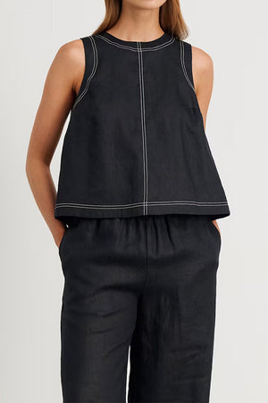 Cotton-Linen Relaxed Back-Slit Two-Piece Set