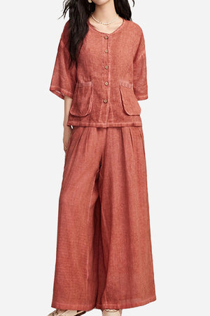 100% Linen Stone-Washed Sunset Breezy Set