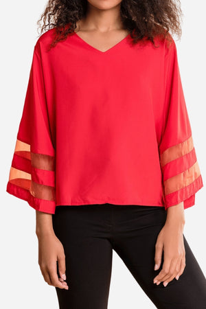 Mesh Panel Sleeve Loose Fit Top