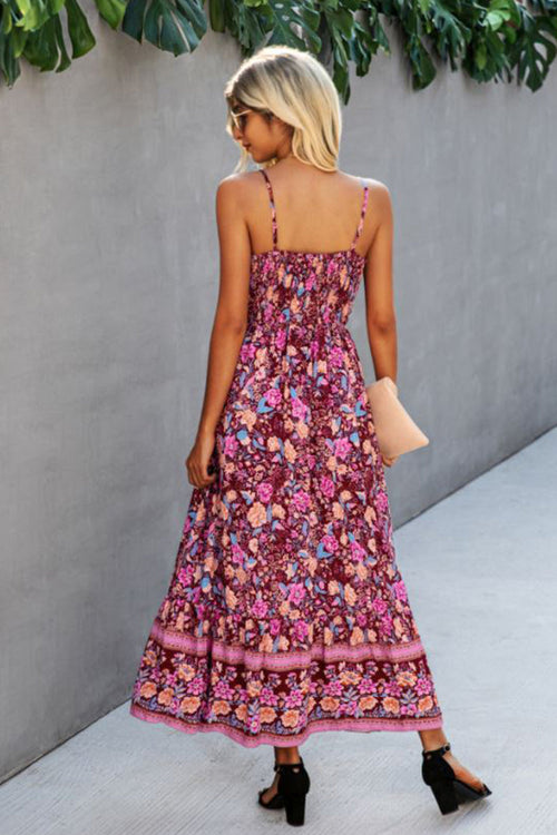 Casual Vintage Flower Prints Maxi Dress