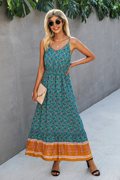 Casual Vintage Flower Prints Maxi Dress