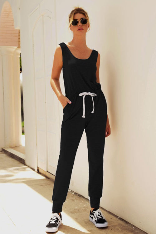 Comfy Sleeveless Vest Pocket Jumpsuit